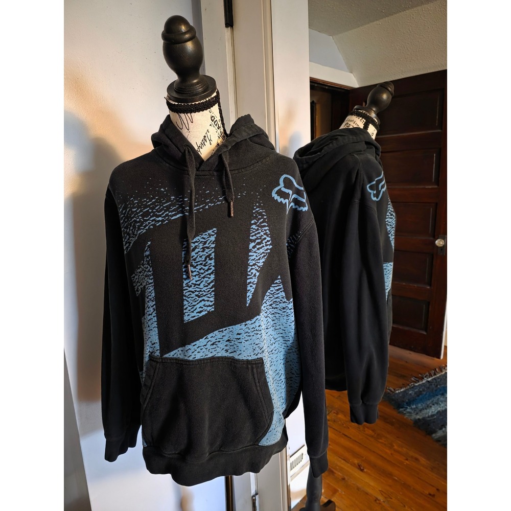 Fox Racing‎ Heritage Forged Hoodie Mens Medium Black Blue Motocross Vintage MX